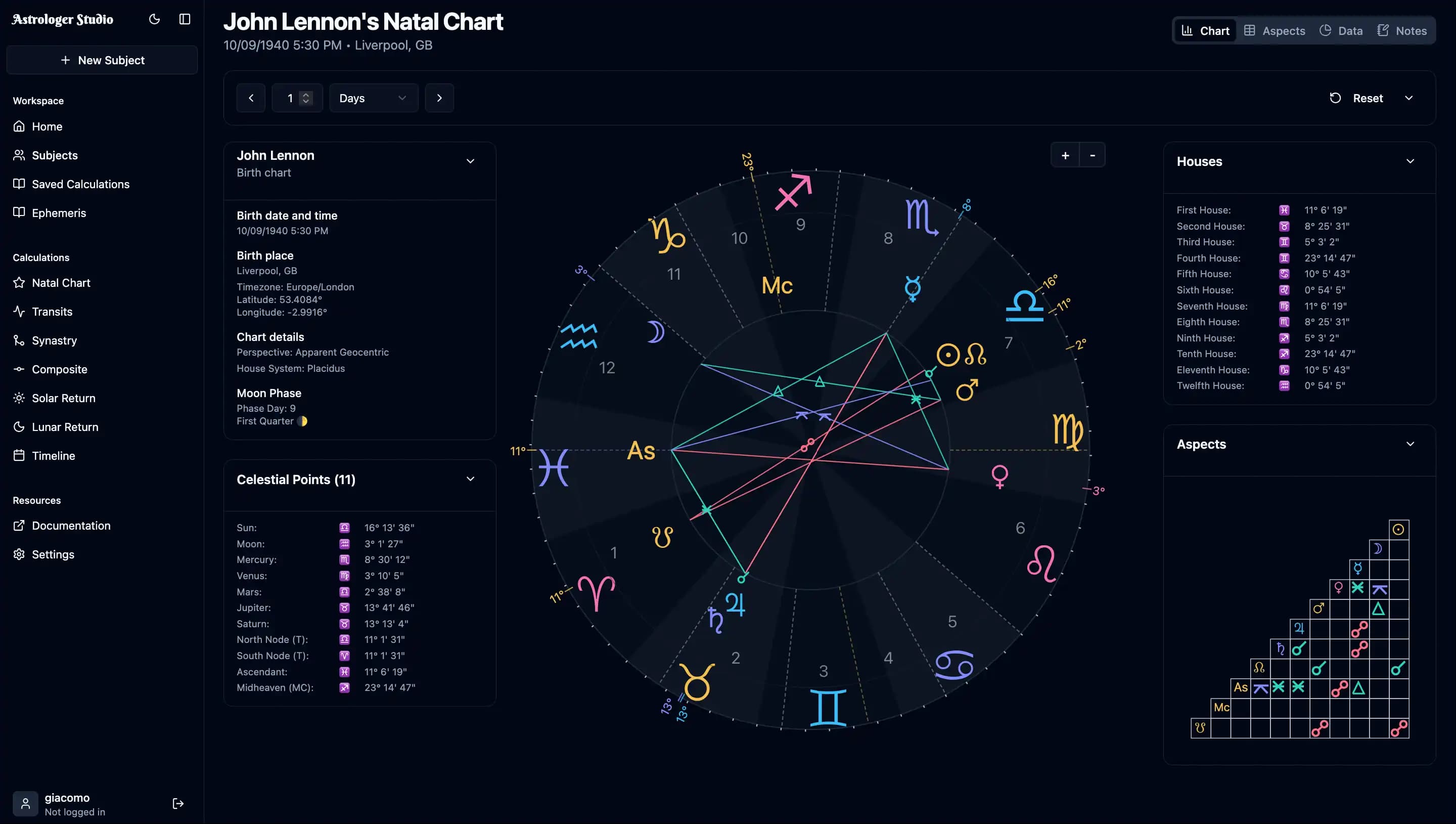 Astrologer Studio Dashboard - Natal Chart